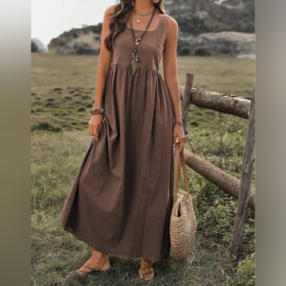 Dresses & Skirts - Cotton Sleeveless Tank A- Line Dress Brown